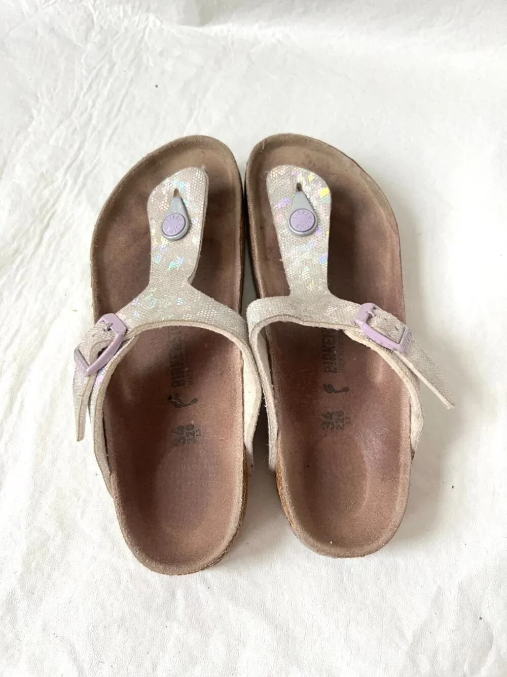 Birkenstock sandals Gizeh EU 34 kids 3 3.5 silver holographic snake birko flor